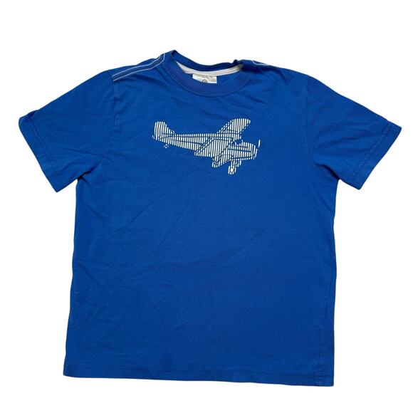 HANNA ANDERSSON Blue Stripe Airplane Solid Short Sleeve Tee Sz 8 130 Kids Cotton - Picture 1 of 5